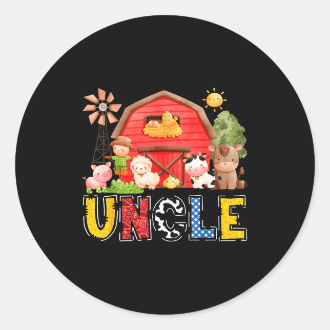 Uncle Red Farm Cow Birthday Boy Matching Family Pa Classic Round Sticker (Front)