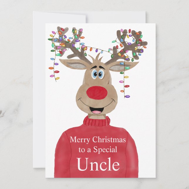 Uncle Reindeer Christmas Customizable  Holiday Card (Front)