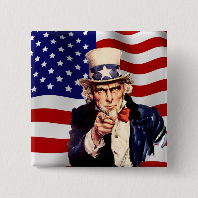 Uncle Sam 1 2 Inch Square Button (Front)