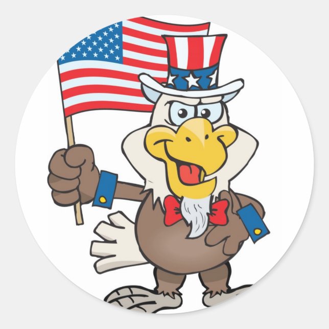 Uncle Sam 4th of July Bald Eagle Classic Round Sticker (Front)