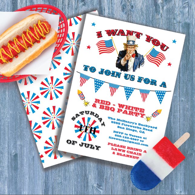 Uncle Sam 4th of July Barbecue bbq party Invitation (Creator Uploaded)