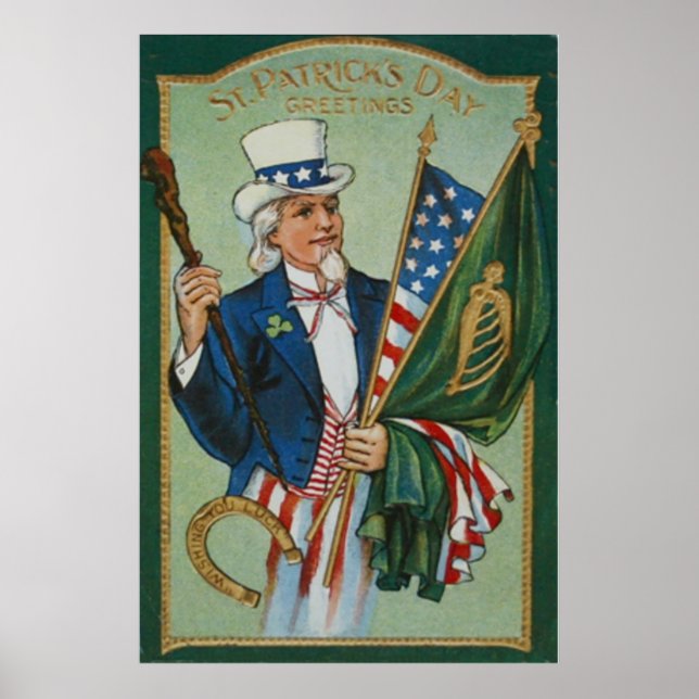 Uncle Sam American Irish Flag Lucky Horseshoe Poster (Front)