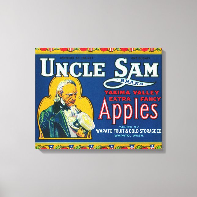 Uncle Sam Apple Label (blue) - Wapato, WA Canvas Print (Front)