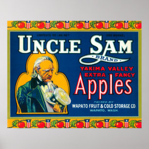 Uncle Sam Apple Label (blue) - Wapato, WA Poster