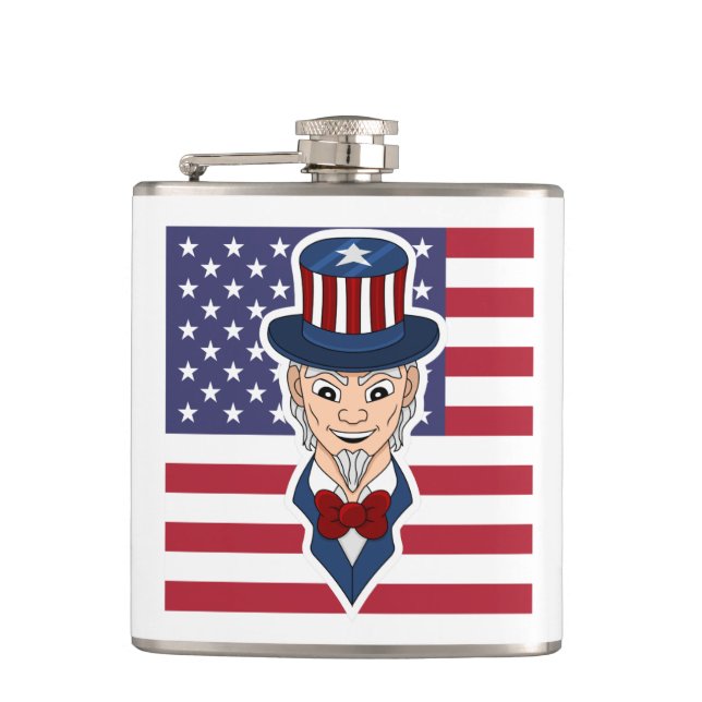 Uncle Sam cartoon Hip Flask (Front)