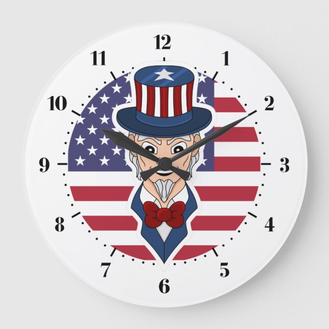 Uncle Sam cartoon Large Clock (Front)