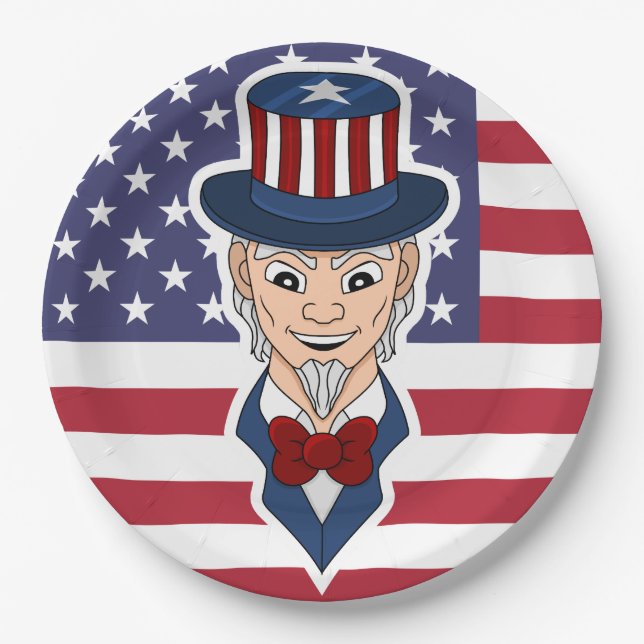 Uncle Sam cartoon Paper Plate (Front)