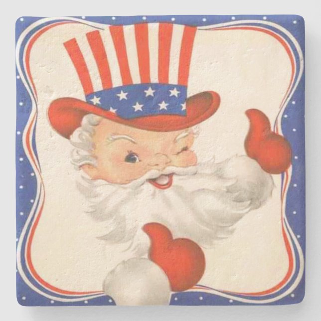 Uncle Sam Claus Patriotic Christmas Stone Coaster (Front)