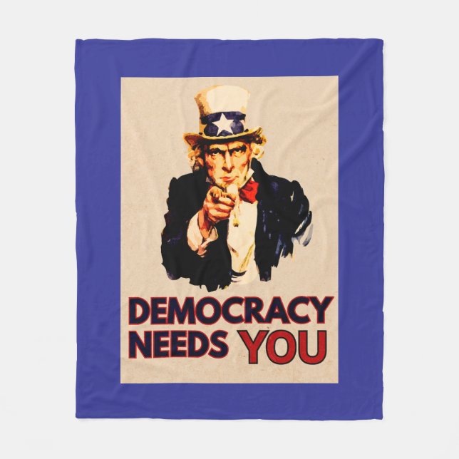 Uncle Sam 'Democracy Needs You'  Fleece Blanket (Front)