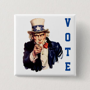 Uncle Sam Democratic Vote 2 Inch Square Button