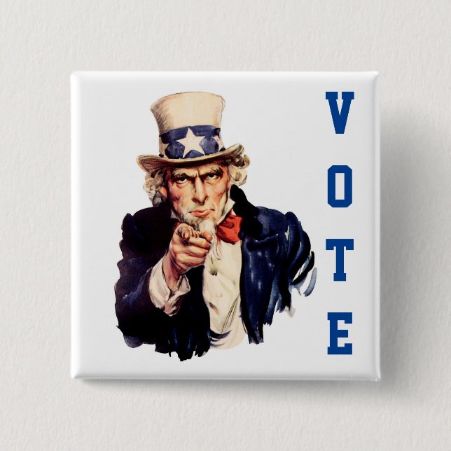 Uncle Sam Democratic Vote 2 Inch Square Button (Front)