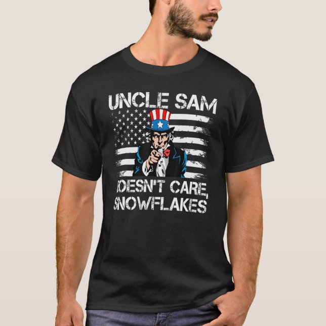 Uncle Sam Doesn't Care Snowflakes American Flag_5 T-Shirt (Front)
