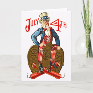 Uncle Sam Firecrackers July 4th Patriotic Vintage Card