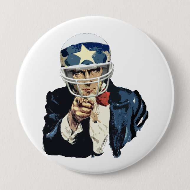 uncle sam football 4 inch round button (Front)