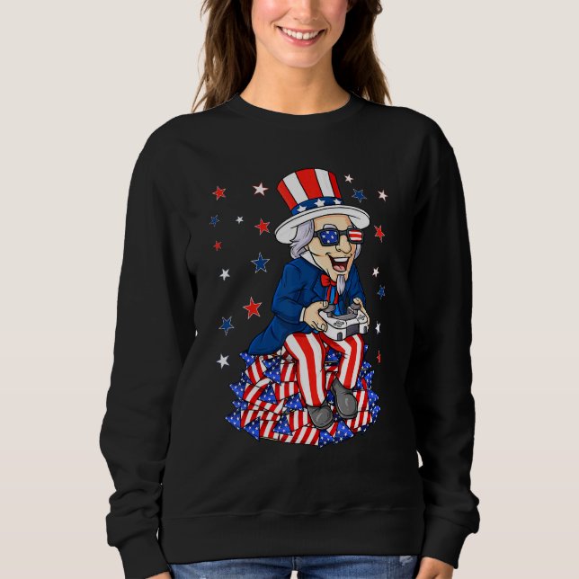 Uncle Sam Game Controller 4th Of July Boys Kids Te Sweatshirt (Front)