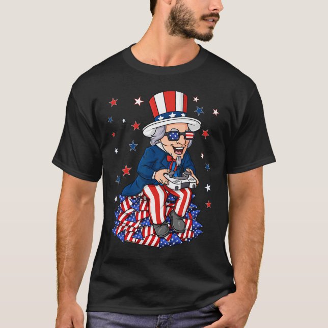 Uncle Sam Game Controller 4th Of July Boys Kids Te T-Shirt (Front)