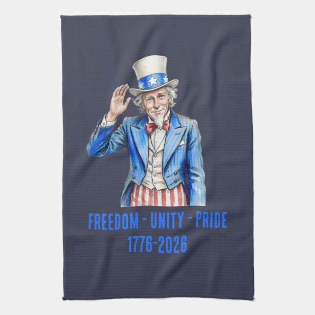 Uncle Sam Happy 4th of July Patriotic Kitchen Towel (Vertical)
