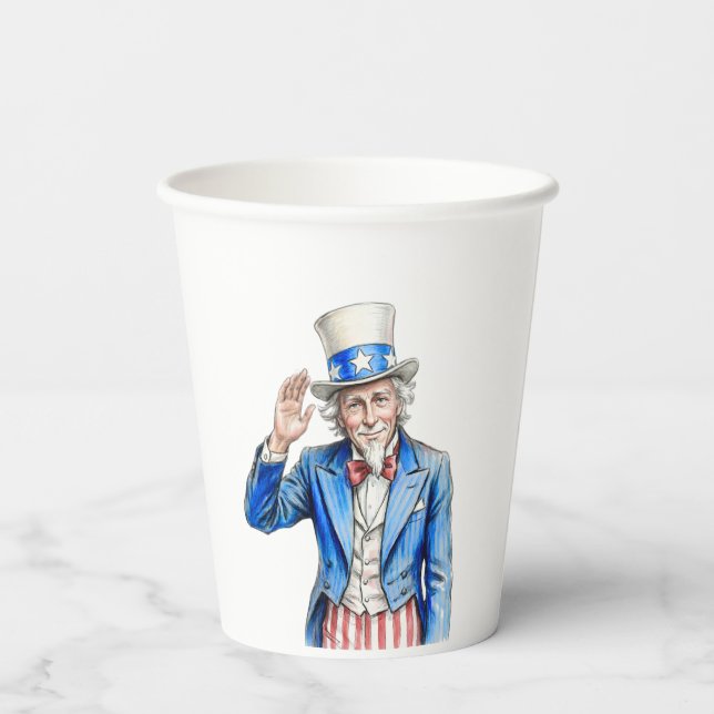 Uncle Sam Happy 4th of July Patriotic Paper Cups (Back)