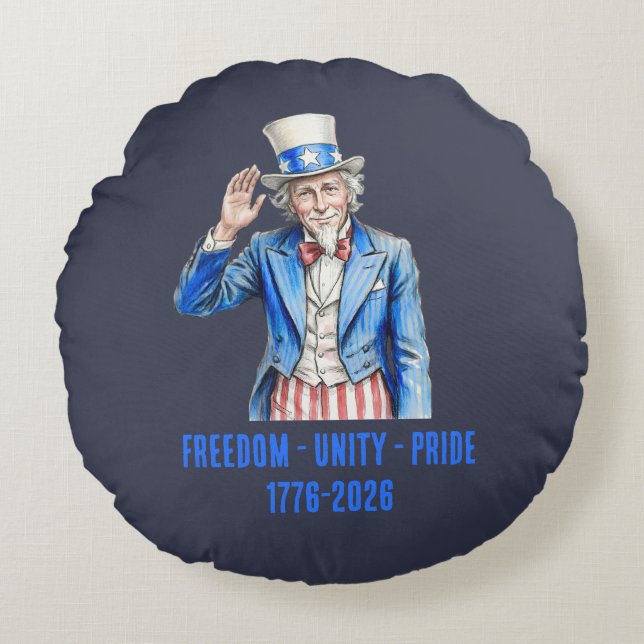 Uncle Sam Happy 4th of July Patriotic Round Pillow (Front)