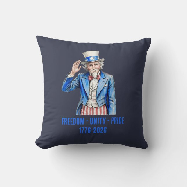 Uncle Sam Happy 4th of July Patriotic Throw Pillow (Front)