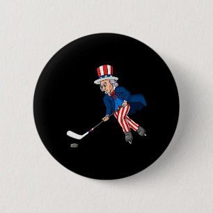 Uncle Sam Hockey 4th Of July Patriotic Boys Kids T 2 Inch Round Button