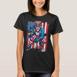 Uncle Sam Hockey Player 4th Of July American Flag T-Shirt