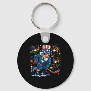 Uncle Sam Hockey Player 4th Of July Patriotic Men  Keychain