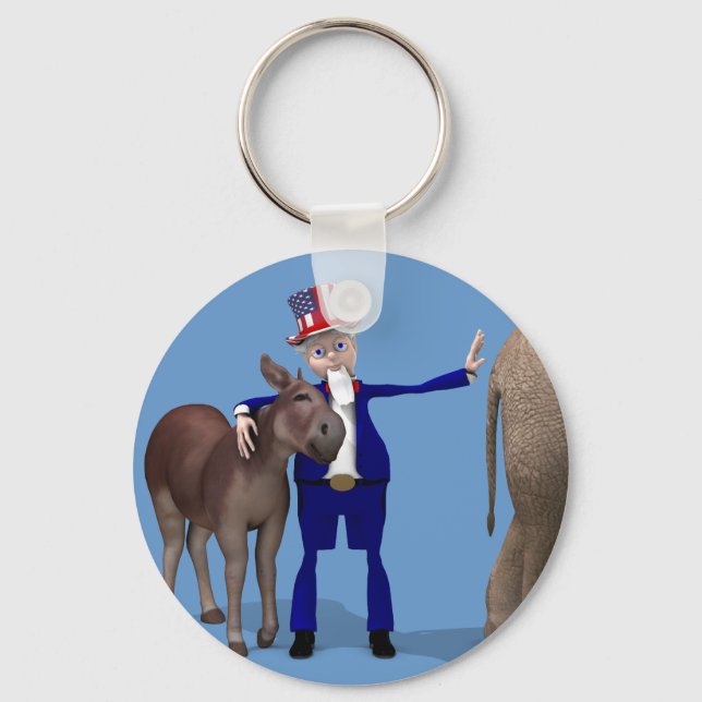 Uncle Sam Hugs Happy Donkey Keychain (Front)