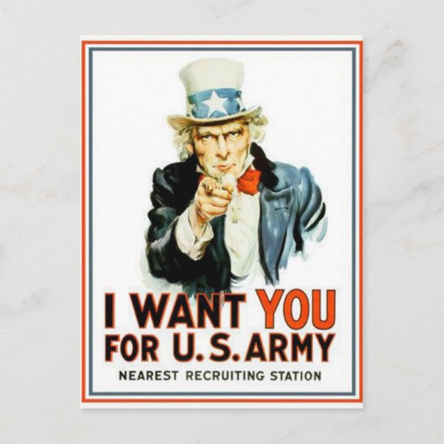 Uncle Sam I Want You Army Postcard (Front)
