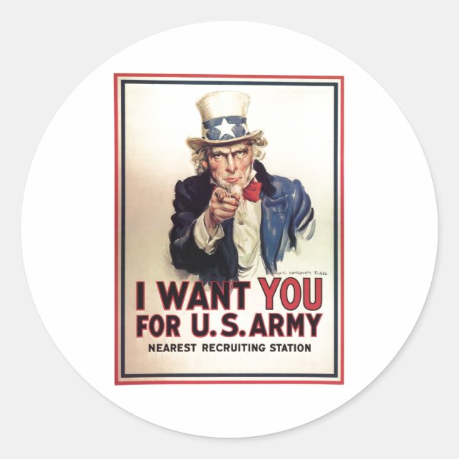 Uncle Sam I Want You For US Army Classic Round Sticker (Front)
