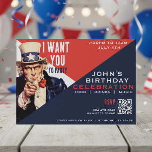 Uncle Sam I Want You July 4th Birthday Party Invitation