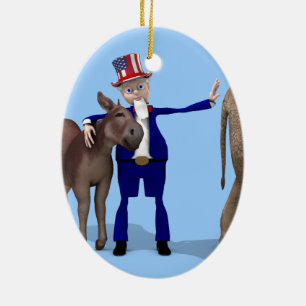 Uncle Sam Loves Donkeys Ceramic Ornament