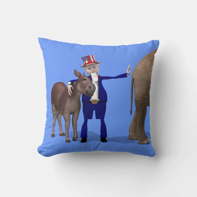 Uncle Sam Loves Donkeys Throw Pillow (Front)