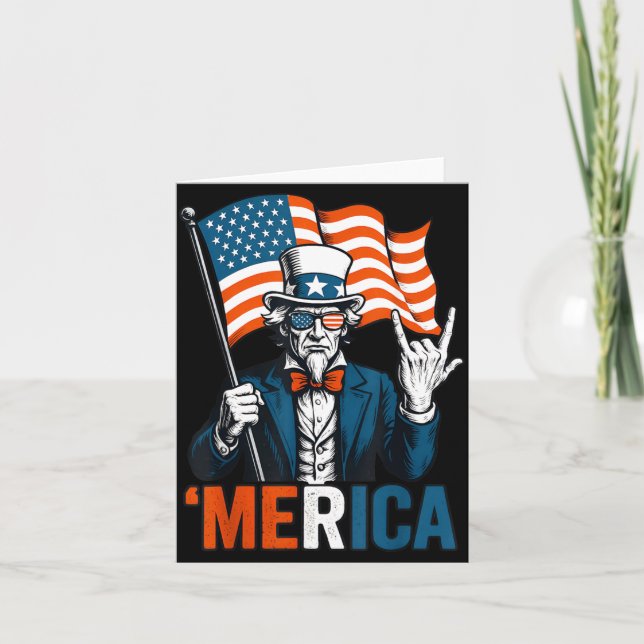 Uncle Sam Merica Rock Funny 4th of July American Card (Front)
