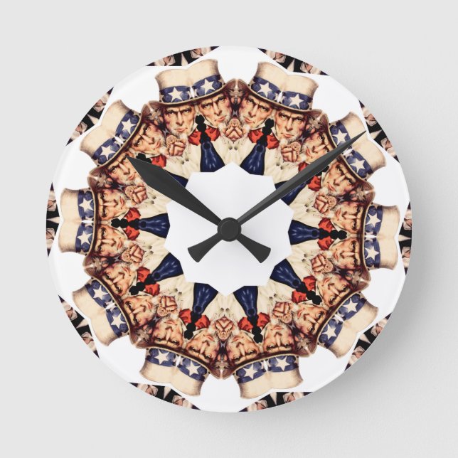 Uncle Sam Pointing Finger Kaleidoscope Round Clock (Front)