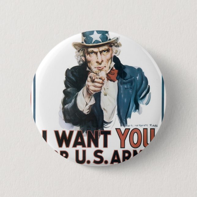 Uncle Sam Poster, America. I Want You For... 2 Inch Round Button (Front)