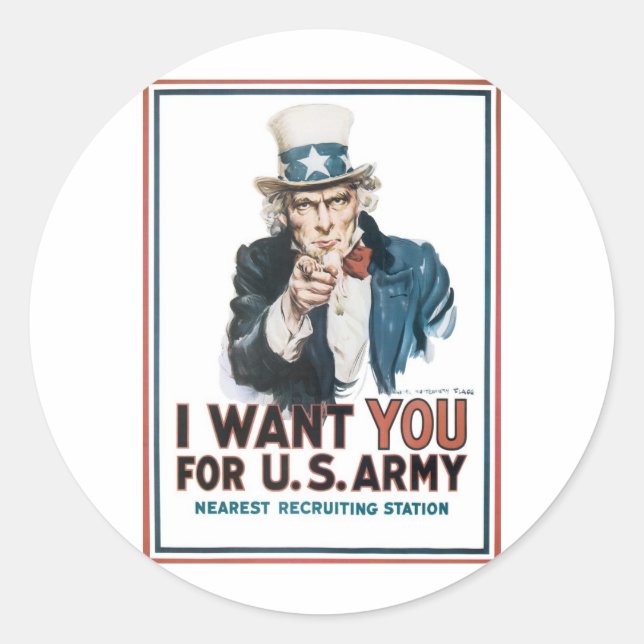 Uncle Sam Poster, America. I Want You For... Classic Round Sticker (Front)