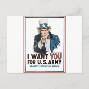 Uncle Sam Poster, America. I Want You For... Postcard