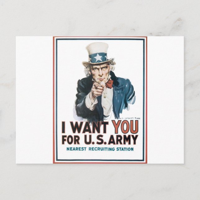 Uncle Sam Poster, America. I Want You For... Postcard (Front)
