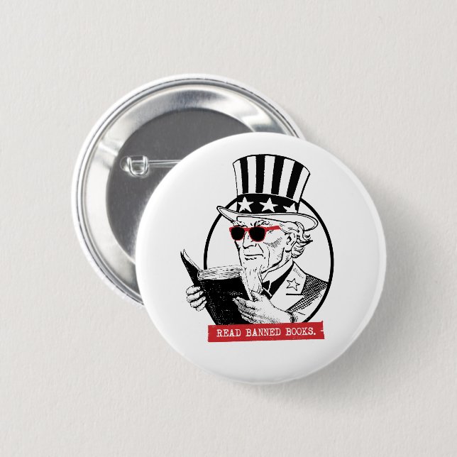Uncle Sam Reads Banned Books 2 Inch Round Button (Front & Back)