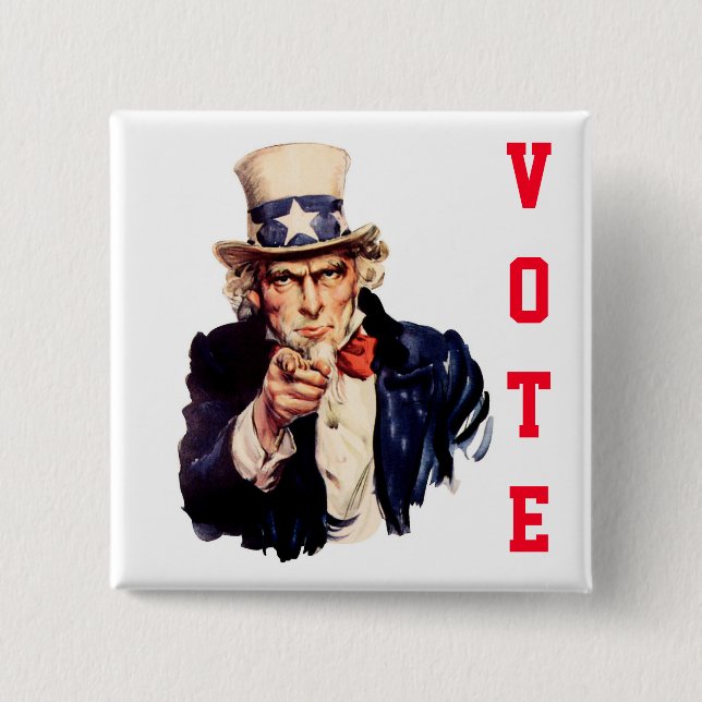 Uncle Sam Republican Vote 2 Inch Square Button (Front)