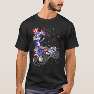 Uncle Sam Riding Monster Truck 4th Of July Boys Ki T-Shirt