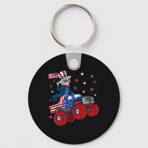 Uncle Sam Riding Monster Truck 4th Of July Fun Boy Keychain