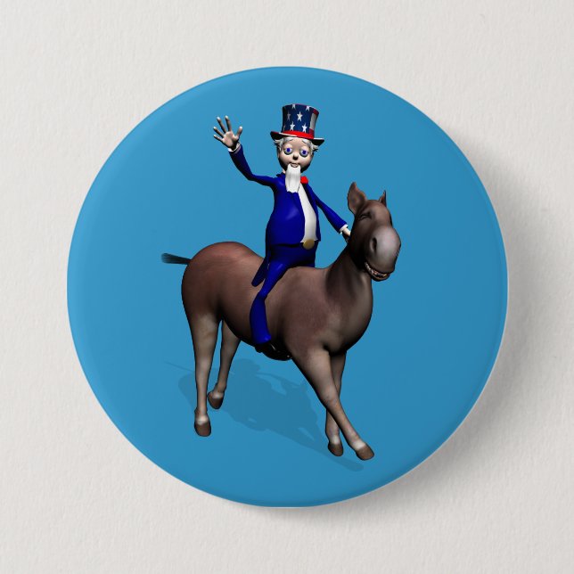 Uncle Sam Riding On Donkey 3 Inch Round Button (Front)