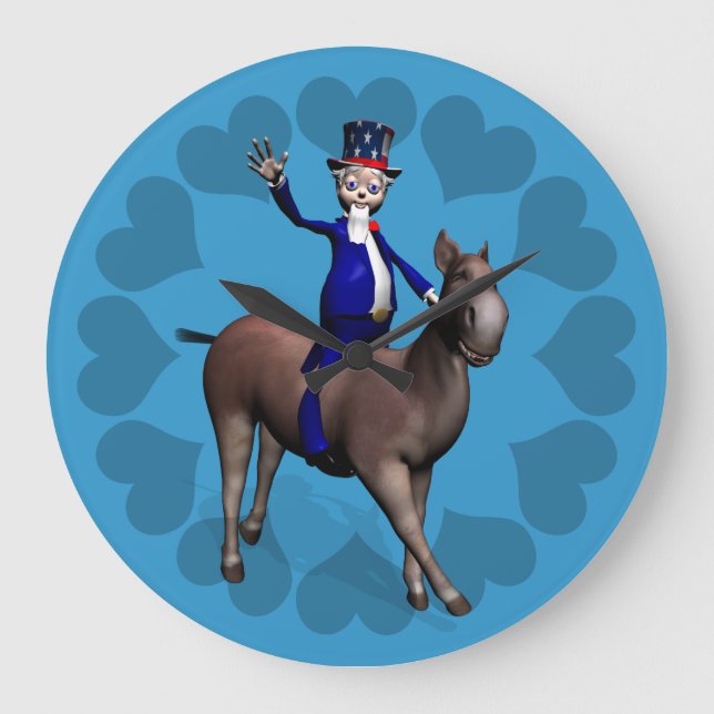 Uncle Sam Riding On Donkey Large Clock (Front)