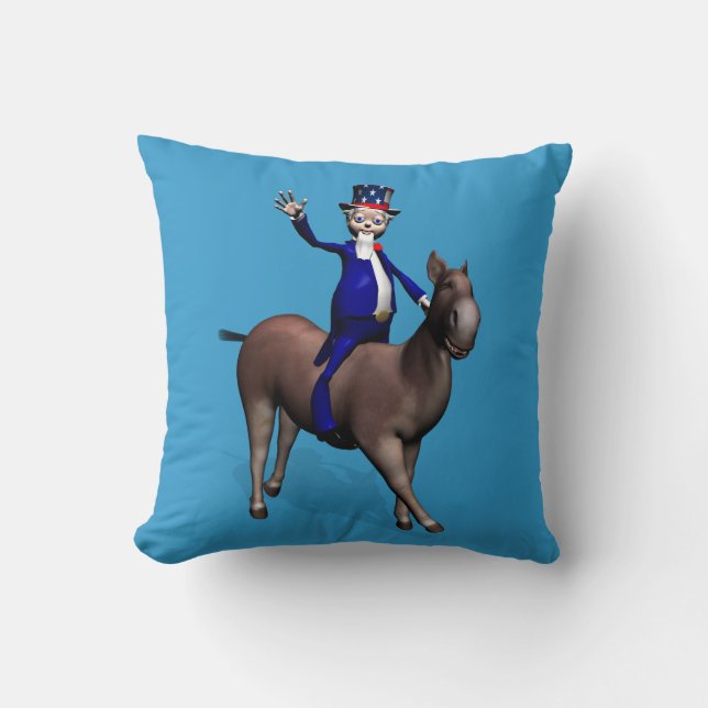 Uncle Sam Riding On Donkey Throw Pillow (Front)