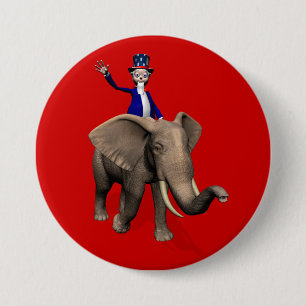 Uncle Sam Riding On Elephant 3 Inch Round Button