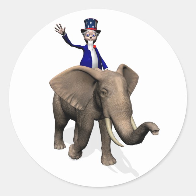 Uncle Sam Riding On Elephant Classic Round Sticker (Front)
