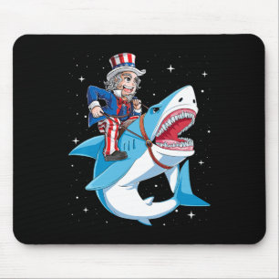 Uncle Sam Riding Shark T Shirt 4th Of July Kids Bo Mouse Pad