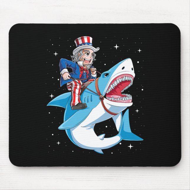 Uncle Sam Riding Shark T Shirt 4th Of July Kids Bo Mouse Pad (Front)